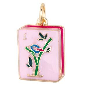 Mahjong Enamel Tile Charm in Pink